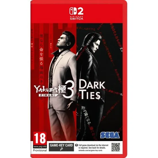 Yakuza Kiwami 3 & Dark Ties Nintendo Switch 2 box art showing Kazuma Kiryu and Yoshitaka Mine, emphasizing the dual storyline