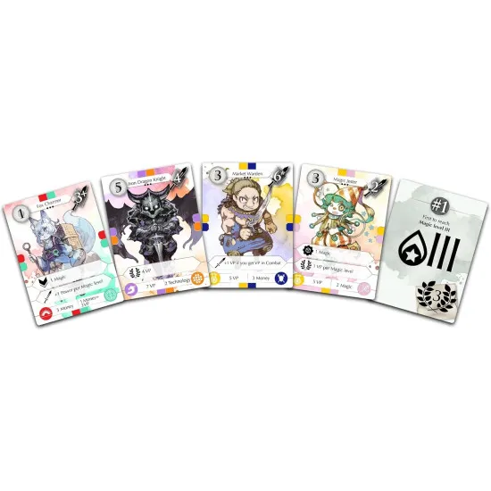 YRO card game box featuring six fantasy faction adventurer artwork from Sunrise Islands Wooden Conclave and Dragon Knight factions