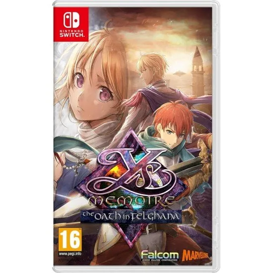 Ys Memoire The Oath in Felghana Switch game cover featuring Adol Christin and Dogi in a vibrant fantasy landscape