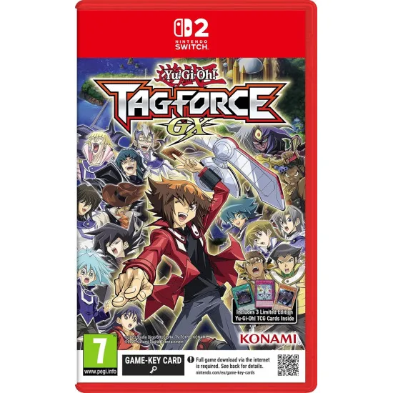 Nintendo Switch 2 game case for Yu-Gi-Oh TAG FORCE GX featuring Jaden Yuki and Elemental HEROes in a Tag Duel stance