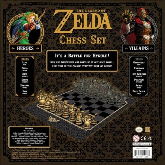 The Legend of Zelda Chess set showing Link as the King and Ganondorf as the opposing King on a themed board